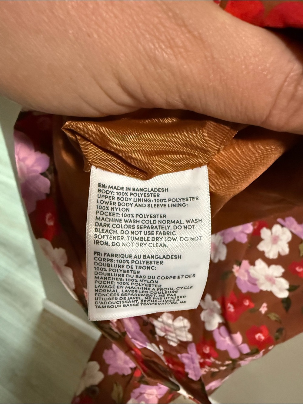 Lands’ End Floral Hooded Rain Jacket Brown Pink Waterproof Coat S/T - Picture 7 of 7